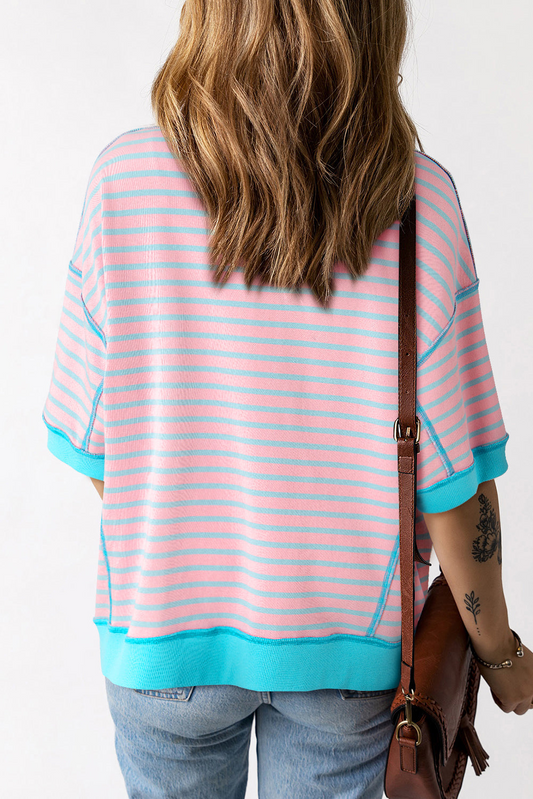 Adley Stripe Oversized Exposed Seam High Low Top